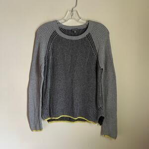 Lilla P Gray/Chartreuse Ribbed Cotton/Angora/Wool Crewneck Sweater Size Medium